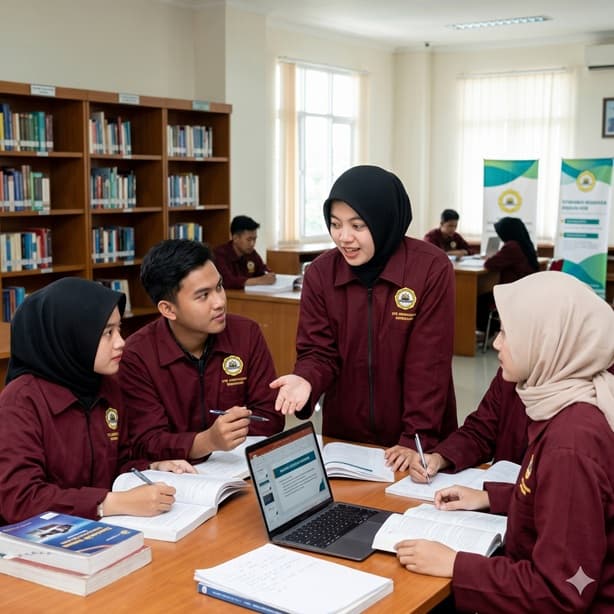 Mahasiswa mengakses literatur akademik di lingkungan kampus